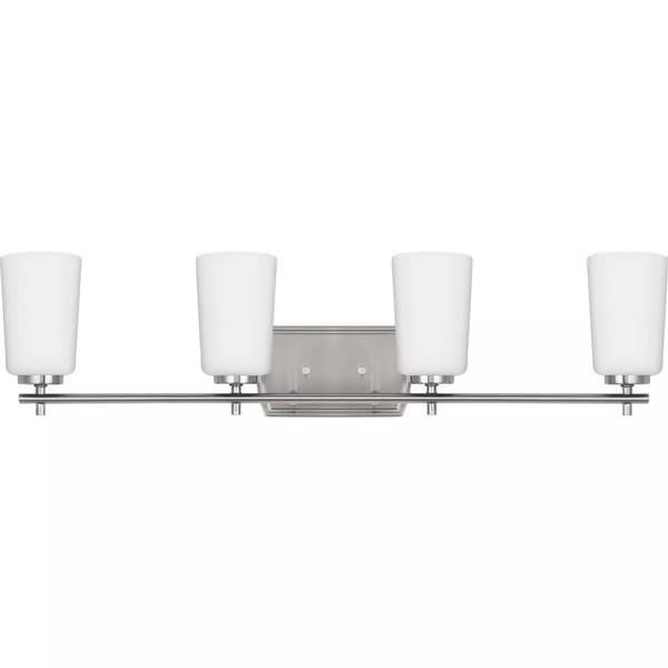 4 Light 120 volt Brushed Nickel Vanity Etched Opal Glass Light Fixture