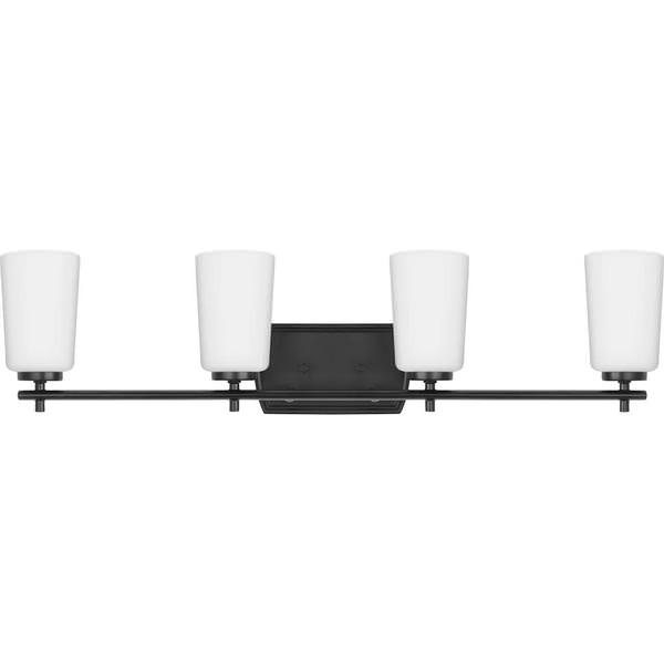 4 Light 120 volt Matte Black Vanity Etched Opal Glass Light Fixture