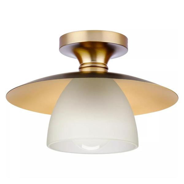 1 Light 120 volt Brushed Bronze Finish Matte Black Accent Etched Glass Bell Semi-Flush Ceiling Light Fixture