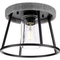 Progress Lighting 1 Light Matte Black Gray Sisal Accent Clear Seeded Glass Shade Ceiling Light Fixture