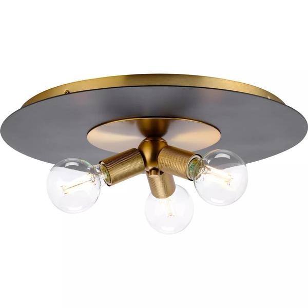 3 Light Brushed Bronze Finish Matte Black Accents Ceiling Light Fixture
