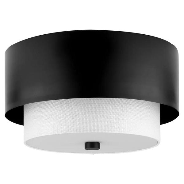 2 Light Matte Black White Linen Shade Etched Glass Diffuser Ceiling Light Fixture