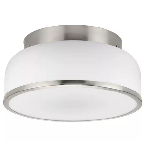 2 Light 120 volt Brushed Nickel Etched Opal Glass Bowl Ceiling Light Fixture