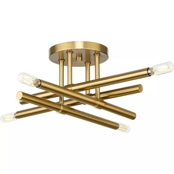 4 Light Brushed Gold Luxe Style Ceiling Light Fixture