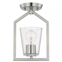 Progress Lighting 1 Light 120 volt Brushed Nickel Clear Glass Shade Semi-Flush Ceiling Light Fixture