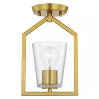 Progress Lighting 1 Light 120 volt Brushed Gold Clear Glass Shade Semi-Flush Ceiling Light Fixture