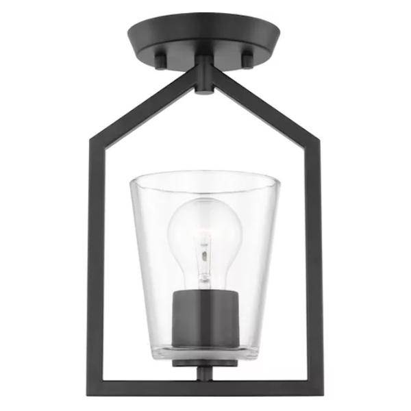 1 Light 120 volt Matte Black Clear Glass Shade Semi-Flush Ceiling Light Fixture