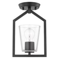 Progress Lighting 1 Light 120 volt Matte Black Clear Glass Shade Semi-Flush Ceiling Light Fixture