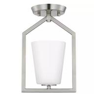 Progress Lighting 1 Light 120 volt Brushed Nickel Etched White Glass Shade Semi-Flush Ceiling Light Fixture