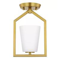 Progress Lighting 1 Light 120 volt Brushed Gold Etched White Glass Shade Semi-Flush Ceiling Light Fixture