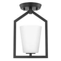 Progress Lighting 1 Light 120 volt Matte Black Etched White Glass Shade Semi-Flush Ceiling Light Fixture