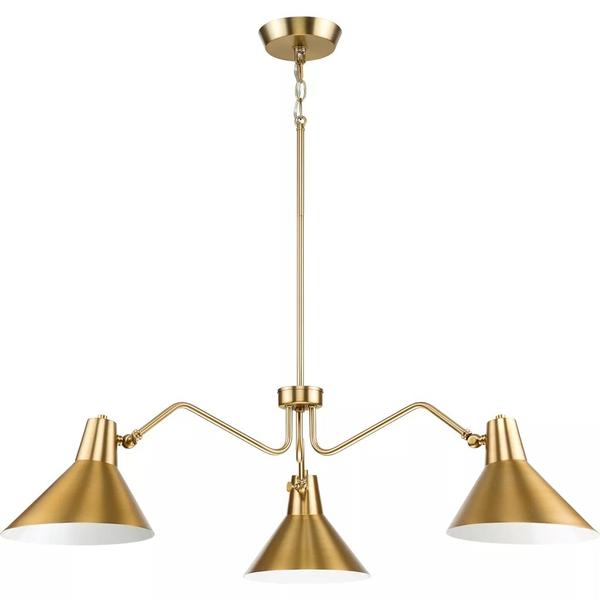 3 Light Brushed Bronze Metal Cone Shade Chandelier Light Fixture