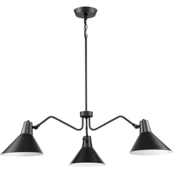 3 Light Matte Black Metal Cone Shade Chandelier Light Fixture