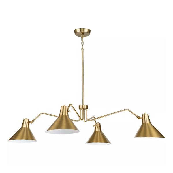 4 Light Brushed Bronze Metal Cone Shade Chandelier Light Fixture