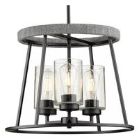 Progress Lighting 3 Light Matte Black Clear Seeded Glass Shade Chandelier Light Fixture