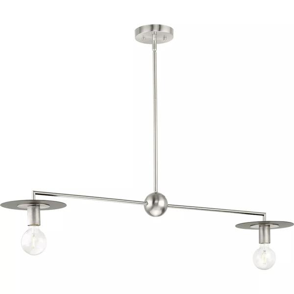 2 Light Brushed Nickel Graphite Accent Linear Chandelier Light Fixture