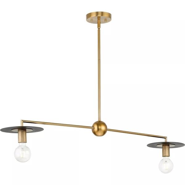 2 Light Brushed Bronze Matte Black Accent Linear Chandelier Light Fixture
