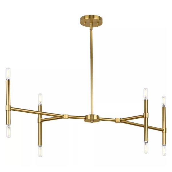 8 Light Brushed Gold Clear Glass Shade Linear Chandelier Light Fixture