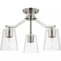 Progress Lighting 3 Light Brushed Nickel Clear Glass Shade Convertible Chandelier Light Fixture