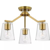 Progress Lighting 3 Light Brushed Gold Clear Glass Shade Convertible Chandelier Light Fixture