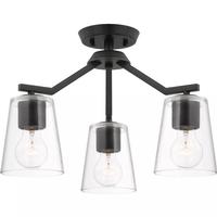 Progress Lighting 3 Light Matte Black Clear Glass Shade Convertible Chandelier Light Fixture