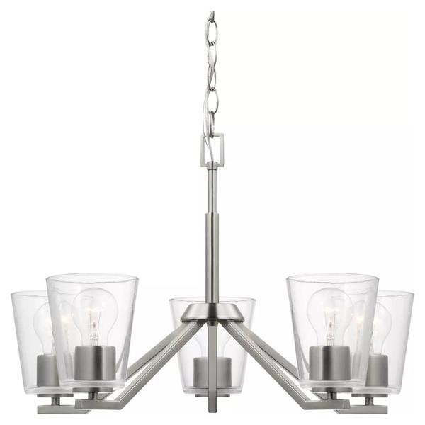 5 Light Brushed Nickel Clear Glass Shade Chandelier Light Fixture