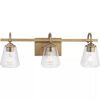 View 3 Light 120 volt Aged Bronze Vanity Clear Seeded Glass Light Fixture