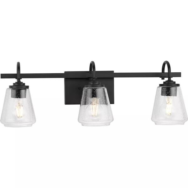 3 Light 120 volt Matte Black Vanity Clear Seeded Glass Light Fixture