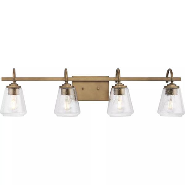 4 Light 120 volt Aged Bronze Vanity Clear Seeded Glass Light Fixture