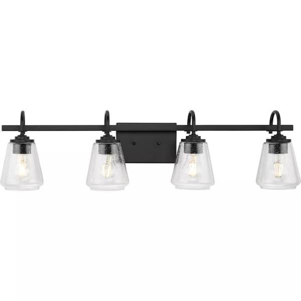 4 Light 120 volt Matte Black Vanity Clear Seeded Glass Light Fixture