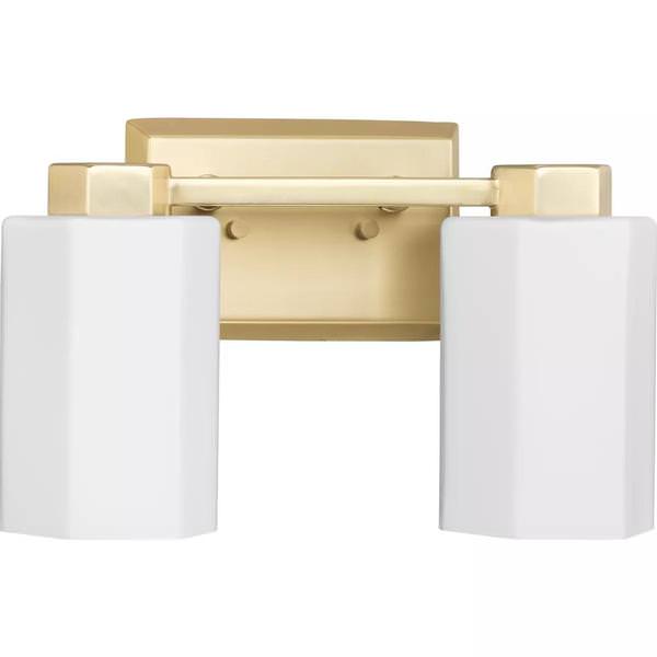 2 Light 120 volt Brushed Gold Vanity Etched Glass Light Fixture
