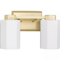 View 2 Light 120 volt Brushed Gold Vanity Etched Glass Light Fixture