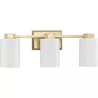 View 3 Light 120 volt Brushed Gold Vanity Etched Glass Light Fixture