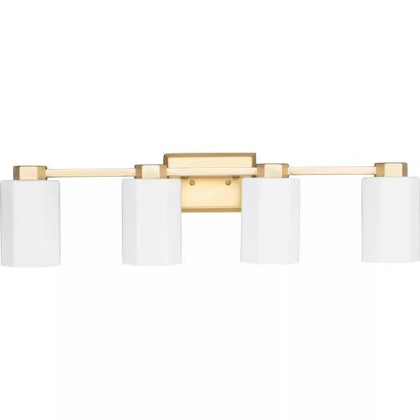 4 Light 120 volt Brushed Gold Vanity Etched Glass Light Fixture