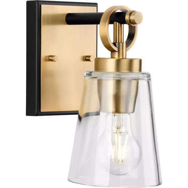1 Light 120 volt Vintage Brass Vanity Clear Glass Light Fixture