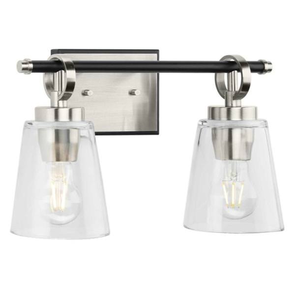 2 Light 120 volt Brushed Nickel Vanity Clear Glass Light Fixture