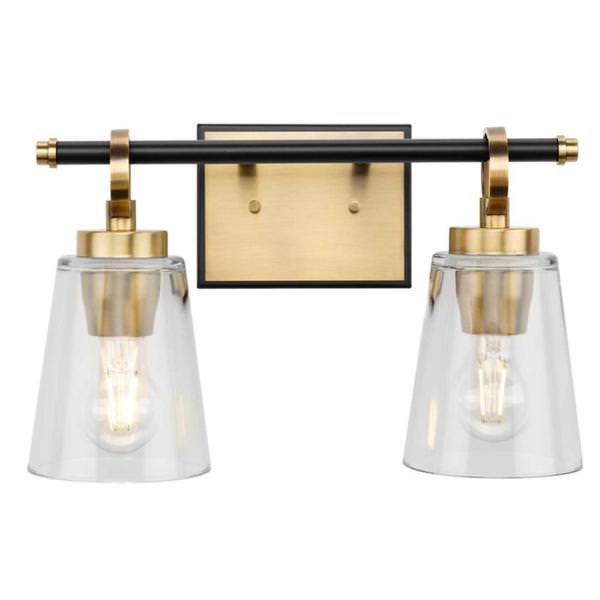 2 Light 120 volt Vintage Brass Vanity Clear Glass Light Fixture