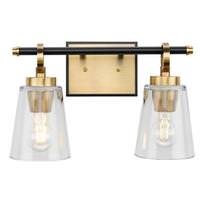 View 2 Light 120 volt Vintage Brass Vanity Clear Glass Light Fixture