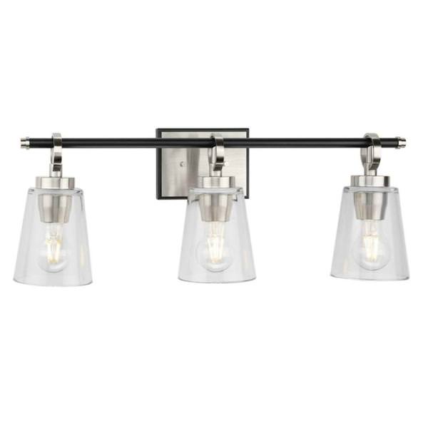 3 Light 120 volt Brushed Nickel Vanity Clear Glass Light Fixture