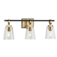 View 3 Light 120 volt Vintage Brass Vanity Clear Glass Light Fixture