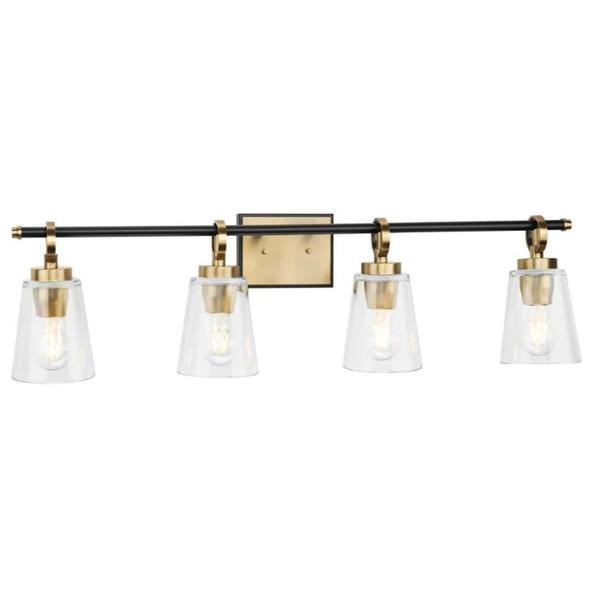 4 Light 120 volt Vintage Brass Vanity Clear Glass Light Fixture