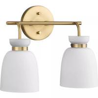 Progress Lighting 2 Light 120 volt Brushed Gold Vanity Etched Opal Glass Bell Light Fixture