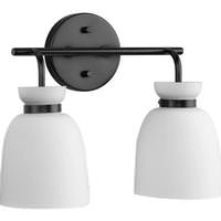 View 2 Light 120 volt Matte Black Vanity Etched Opal Glass Bell Light Fixture