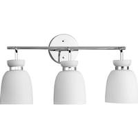 View 3 Light 120 volt Polished Chrome Vanity Etched Opal Glass Bell Light Fixture