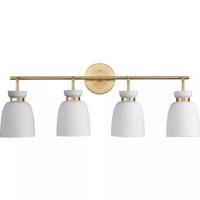 View 4 Light 120 volt Brushed Gold Vanity Etched Opal Glass Bell Light Fixture