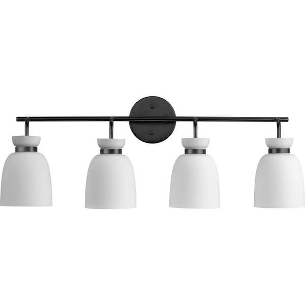4 Light 120 volt Matte Black Vanity Etched Opal Glass Bell Light Fixture