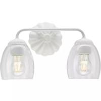 View 2 Light 120 volt White Plaster Vanity Clear Glass Light Fixture