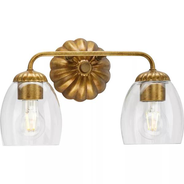 2 Light 120 volt Gold Vanity Clear Glass Light Fixture