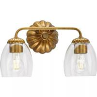 View 2 Light 120 volt Gold Vanity Clear Glass Light Fixture