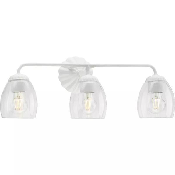 3 Light 120 volt White Plaster Vanity Clear Glass Light Fixture